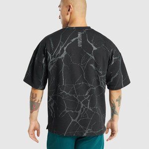 Gymshark Mens POWER SHORT SLEEVE CREW Black Print Oversized XL